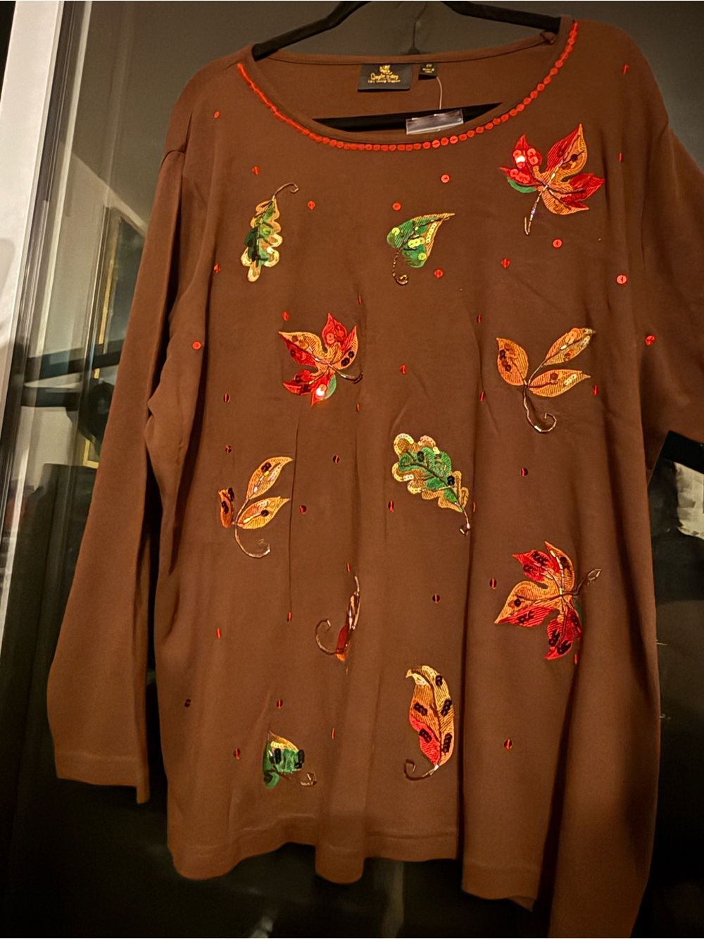 Quacker Factory Brown Tunic with Autumn Leaf Embroidery